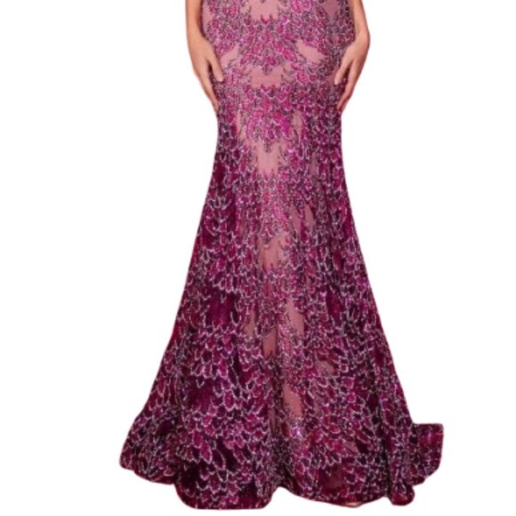 SALE NWT Portia and Scarlett PS25251 Lace Prom Dress Fuchsia Nude Size 4 - Picture 2 of 10